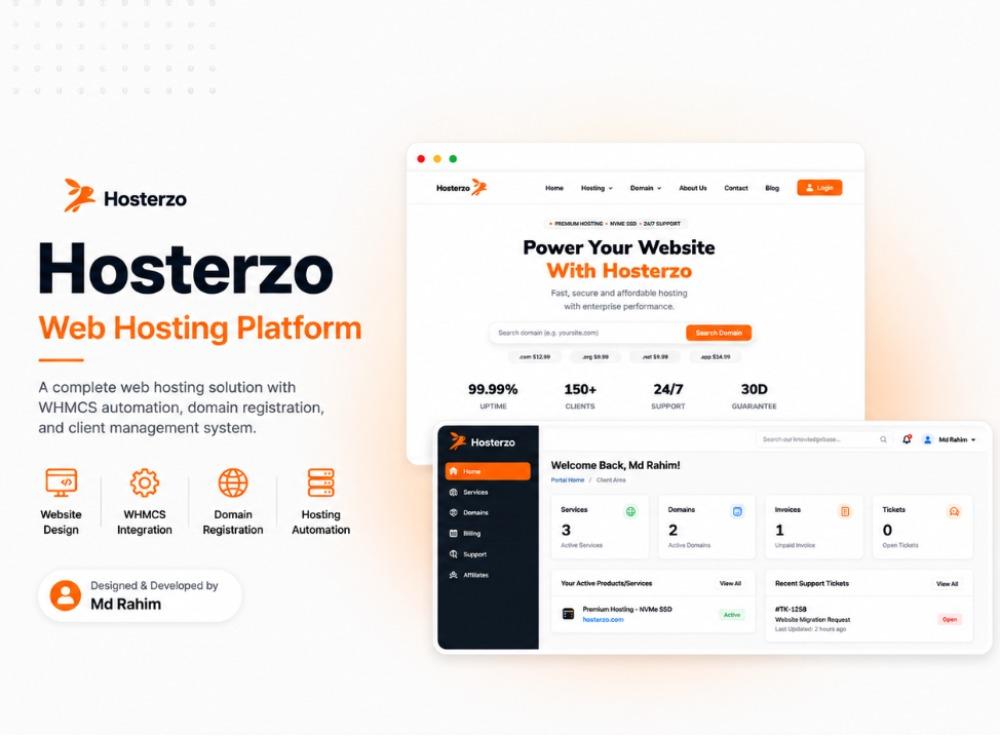 Hosterzo – Complete Web Hosting Company Website & WHMCS Integration